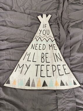 Decorative Wooden Teepee Sign - Neutral, Aqua & Mustard